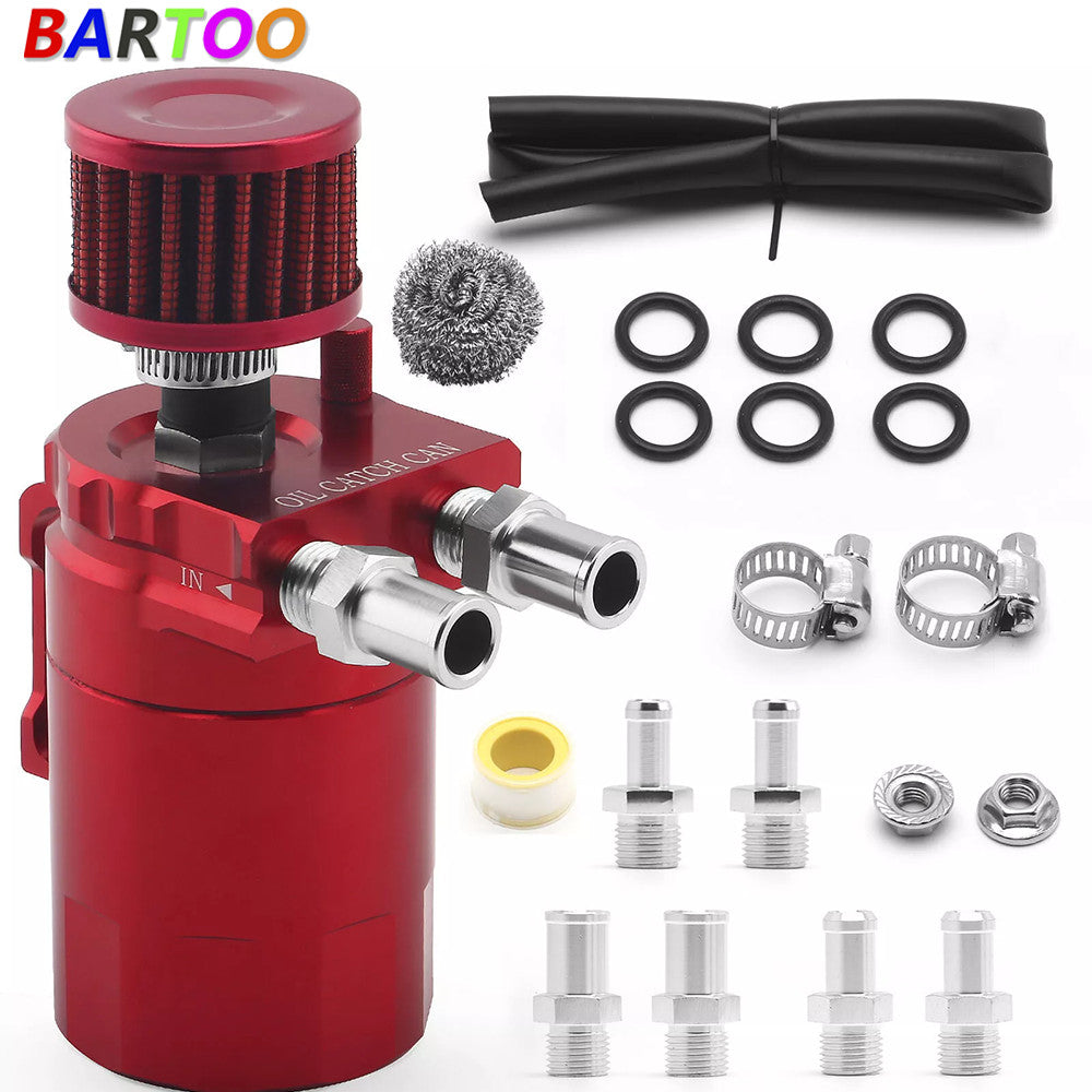 Red 300ML Oil Catch Can Kit Universal Breather Baffled Aluminum Reservoir Tank