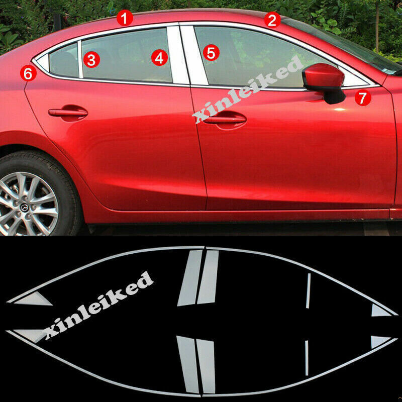 14x for Mazda 3 Axela Sedan 2014-2018 Chrome Steel Window Post Sill Cover Trim