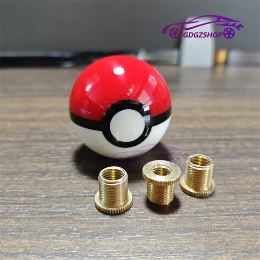 Universal Pokemon Shift Knob Round Poke Ball Go Gear Shifter Head w/ 3 Adapters Q