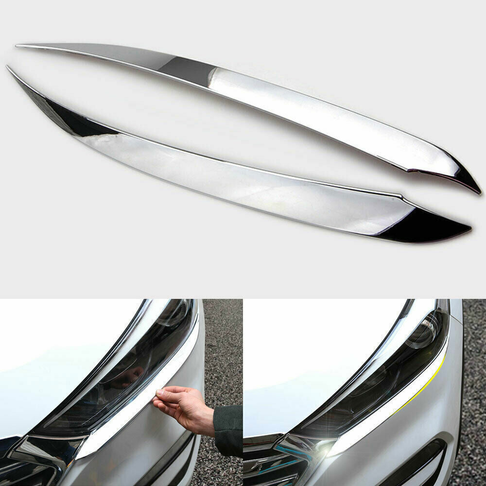 Front Headlight Lamp Eyelid Cover Trim Strip Chrome for Hyundai for Tucson 2016-2018
