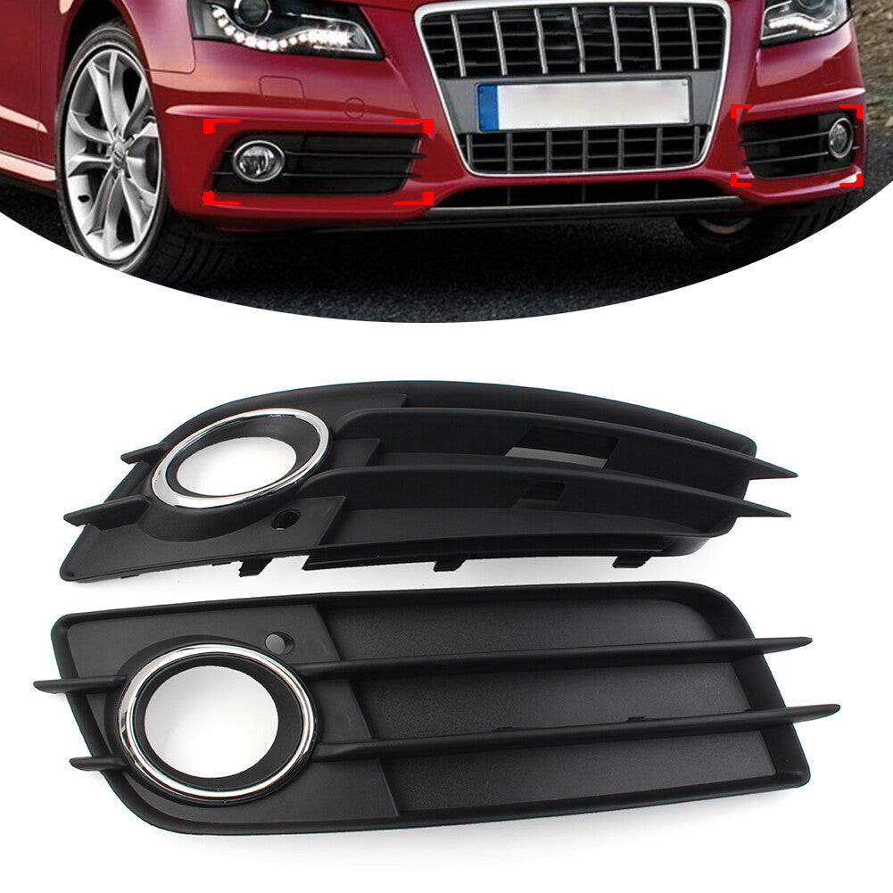 Front Bumper Fog Light Grille Cover W/Chrome Ring Pair for Audi A4 B8 S4 2008-12