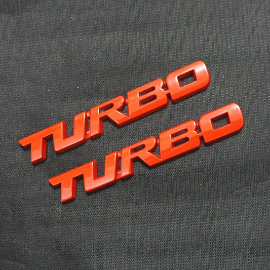 2x Glossy Red TURBO Metal Sticker Badge Decal Emblem Car Limited 3D Coupe Engine