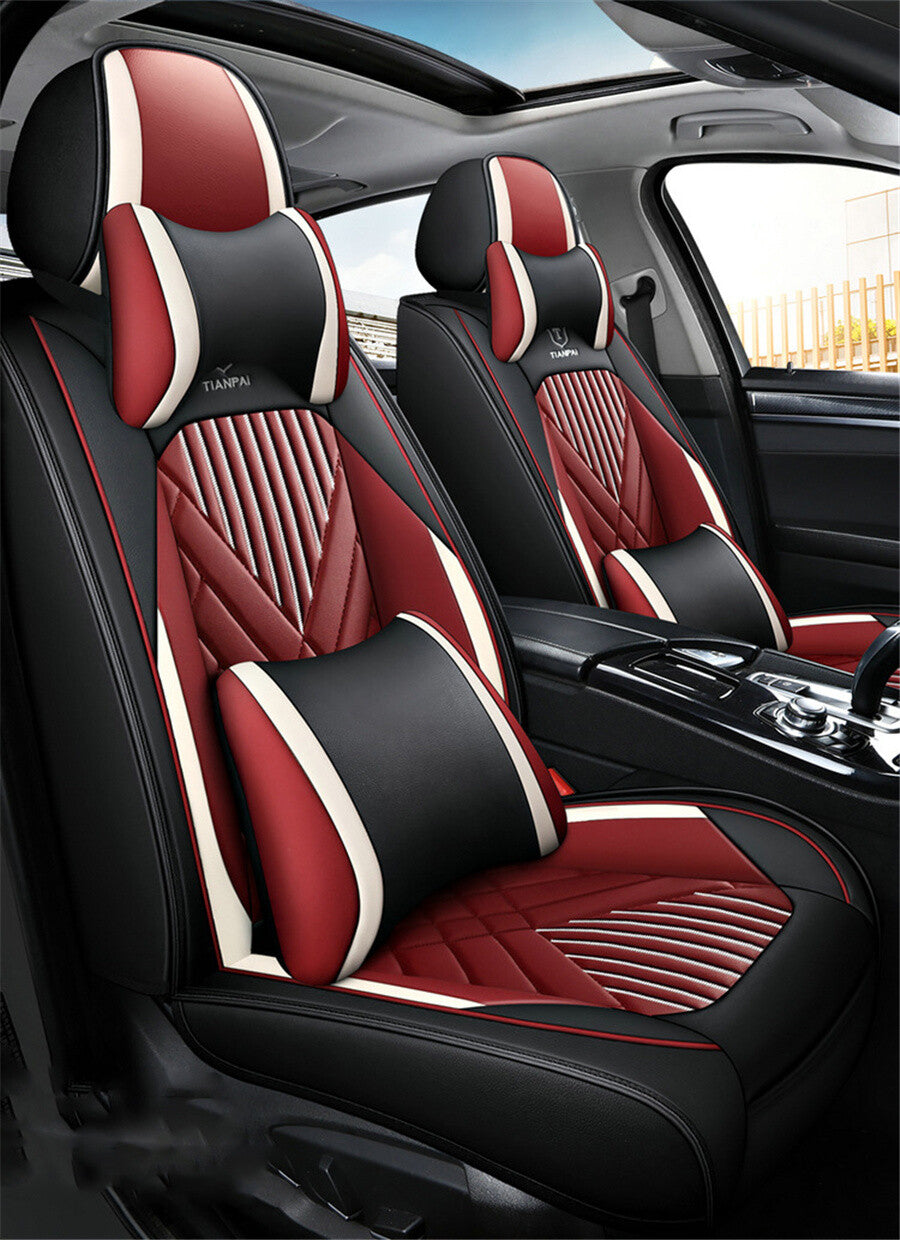 Luxury PU Leather 5-Seats Car for Seat Covers Full Set with HeadrestsLumbar Pillows Q