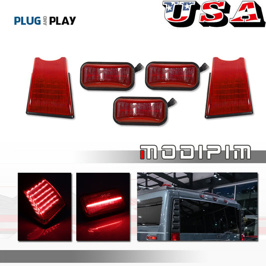 Blood Red Lens LED Roof Cab Marker Lights for 2003 - 2009 for HUMMER H2 SUV SUT 5 pcs - v