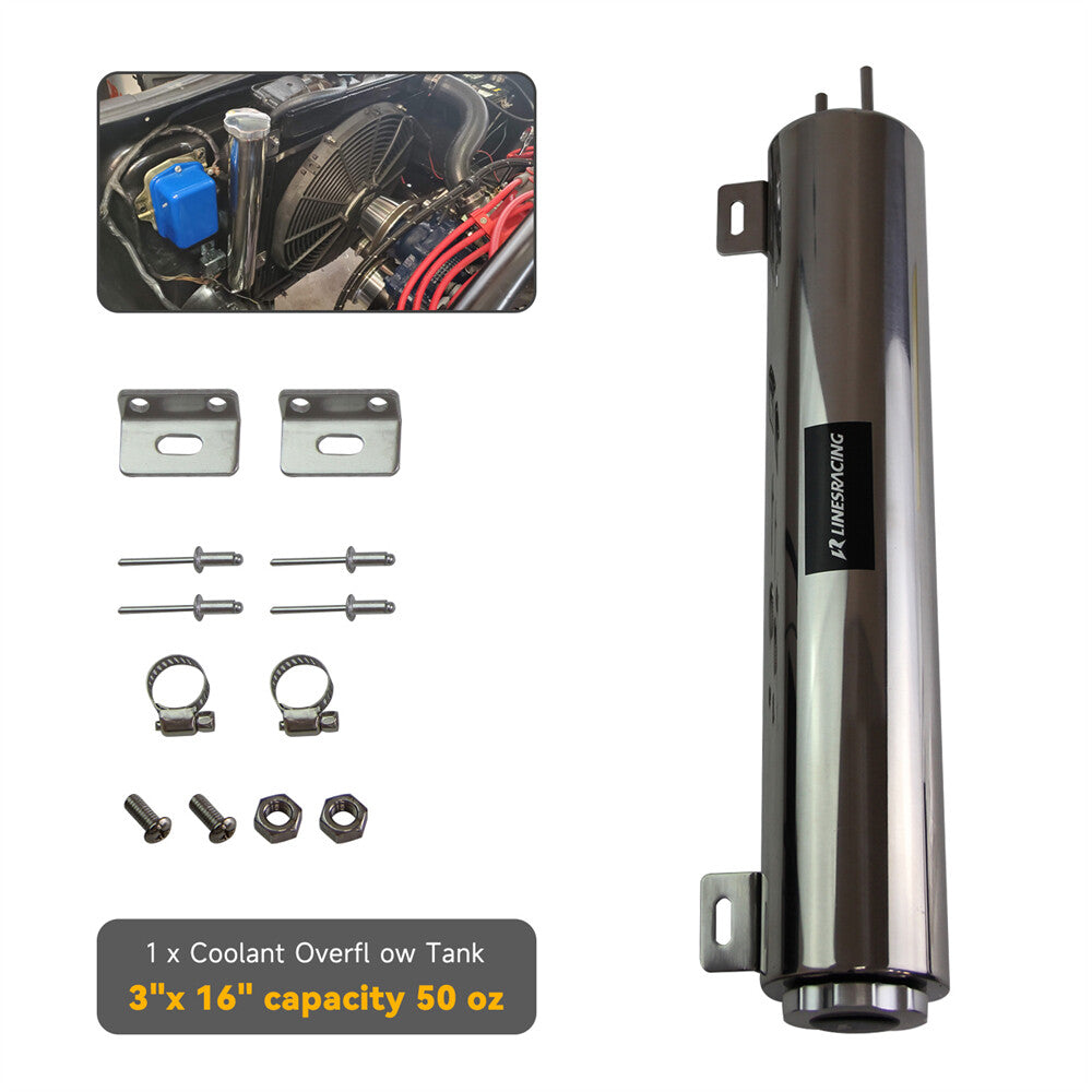 3x16 Stainless Steel 50 OZ Radiator Overflow Over Flow Puke Tank Catch Can
