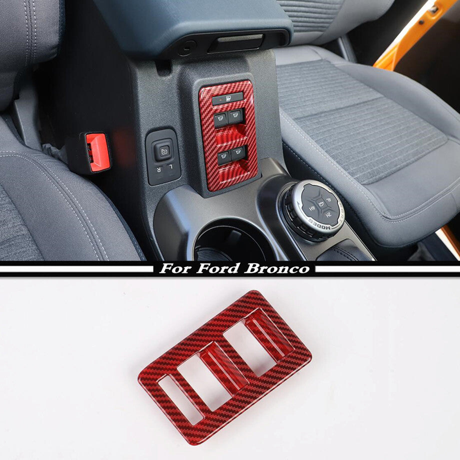 For 2021-2023 Bronco Red Carbon Fiber Window Lift Switch Button Panel Trim v