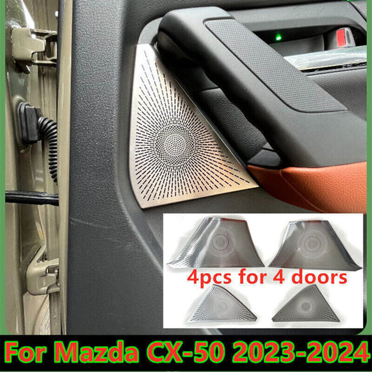 4P Silver Steel Inner Door Handle Speaker Cover Trim Decor for Mazda CX-50 23-25