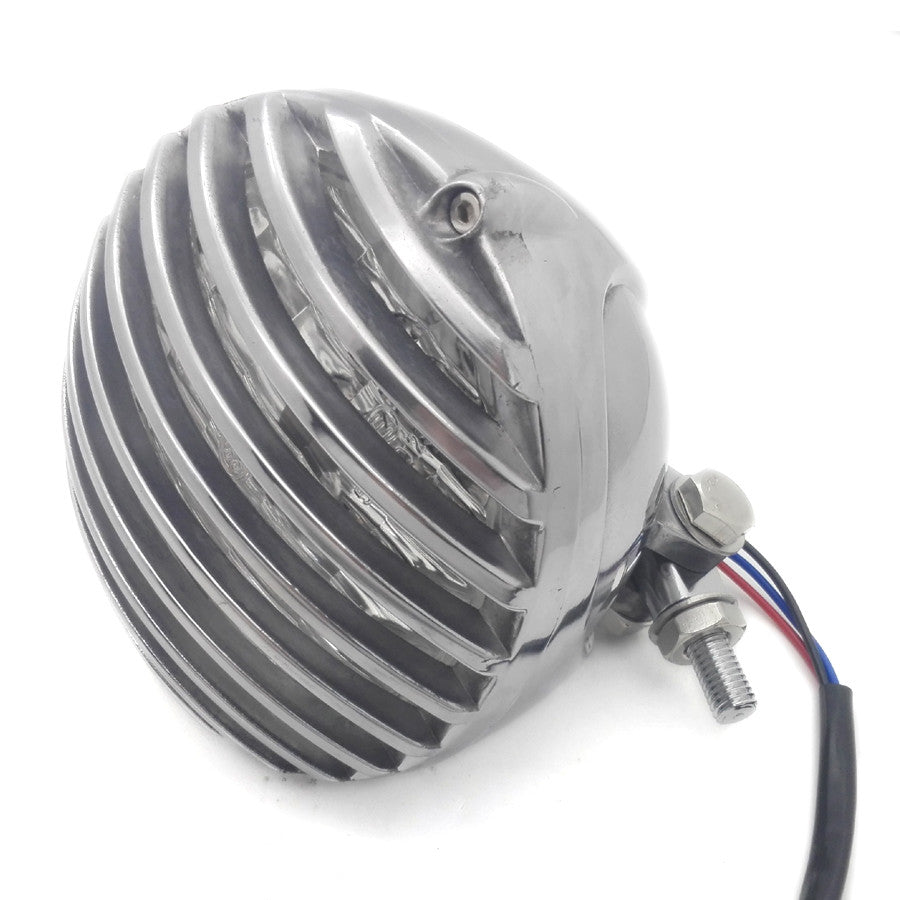 Chrome Polished Scalloped Finned Grill Headlight for Honda Bobber Chopper Custom Q