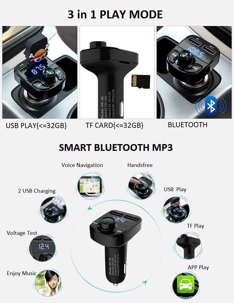 Car Handsfree Wireless Bluetooth FM Transmitter LCD MP3 Player USB for Charger Kit Q