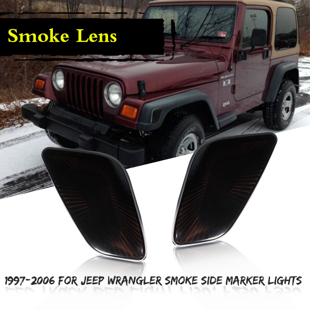 Smoked Front Fender Side Marker Signal Light Kit for 1997 - 2006 for Jeep for Wrangler TJ- v