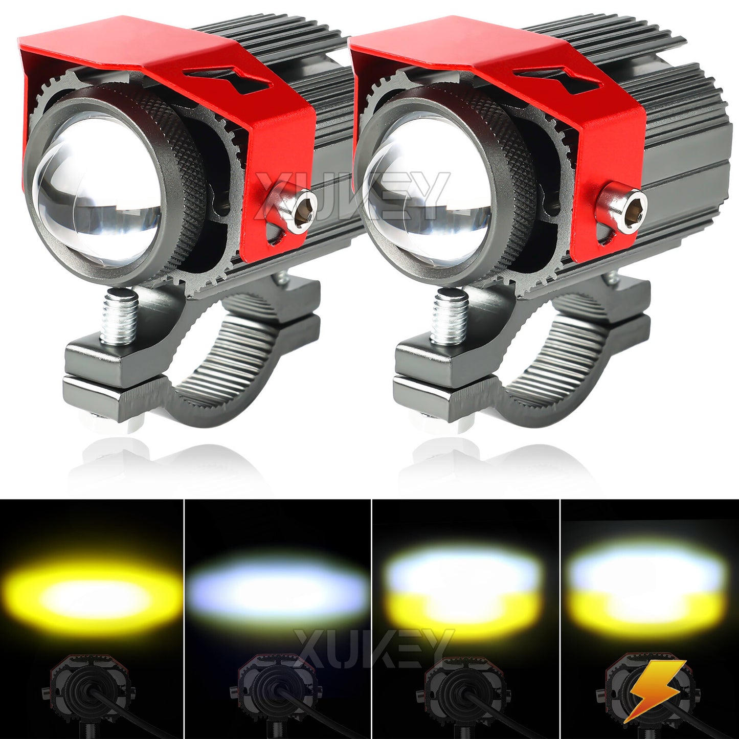 2pc 32W Dual Color Motorcycle Headlight Motorbike Driving Fog Spot Lights Switch Q