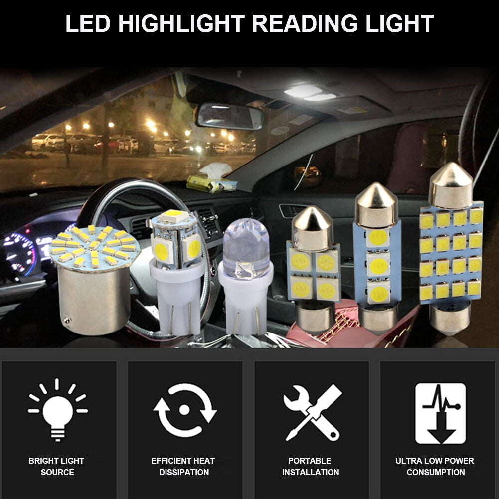 42-Piece Car SUV White Interior LED Light Dome License Plate Light Trunk Bulb Kit - n