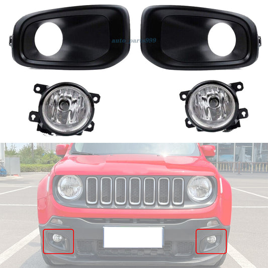2-Piece Fog Light and Anti-collision Light Kit with Chrome Housing and Bulbs Suitable for 15-18 for Jeep Renegade n