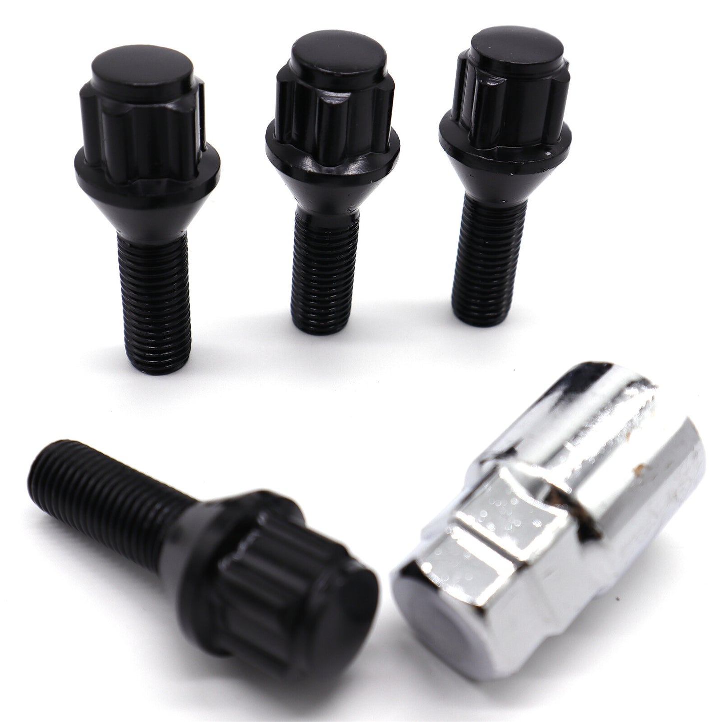 4Pcs Car Black Locking Steel Wheel Bolts + 1¡Á Silver Key for VW Caddy M12 x 1.5 Q