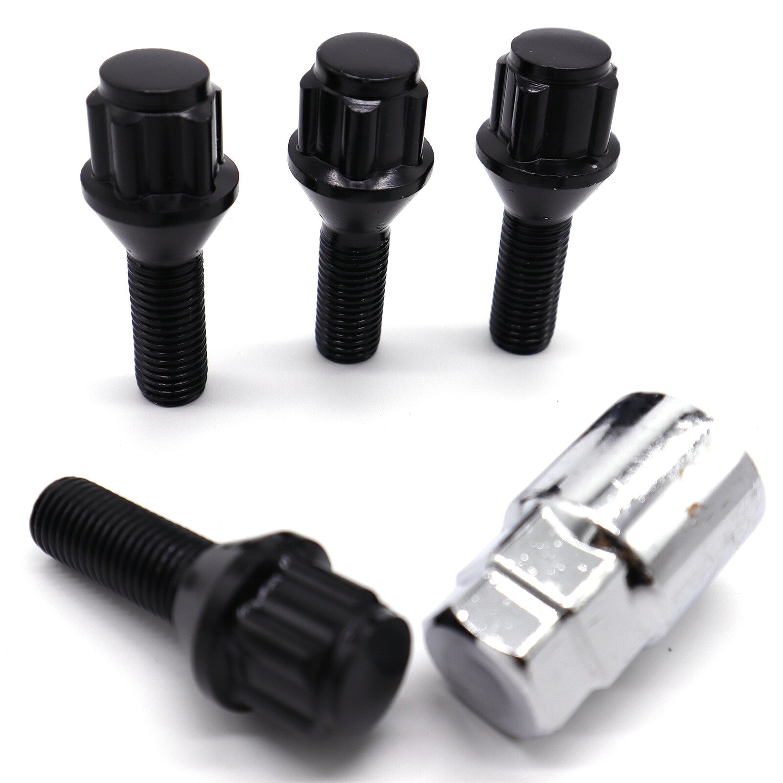 4Pcs Car Black Locking Steel Wheel Bolts + 1¡Á Silver Key for VW Caddy M12 x 1.5 Q
