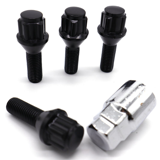 4Pcs Car Black Locking Steel Wheel Bolts + 1¡Á Silver Key for VW Caddy M12 x 1.5 Q