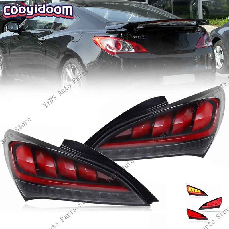 2Pcs Shiny Black Sequential LED Tail Lights For 2010-2016 for Hyundai for Genesis Coupe