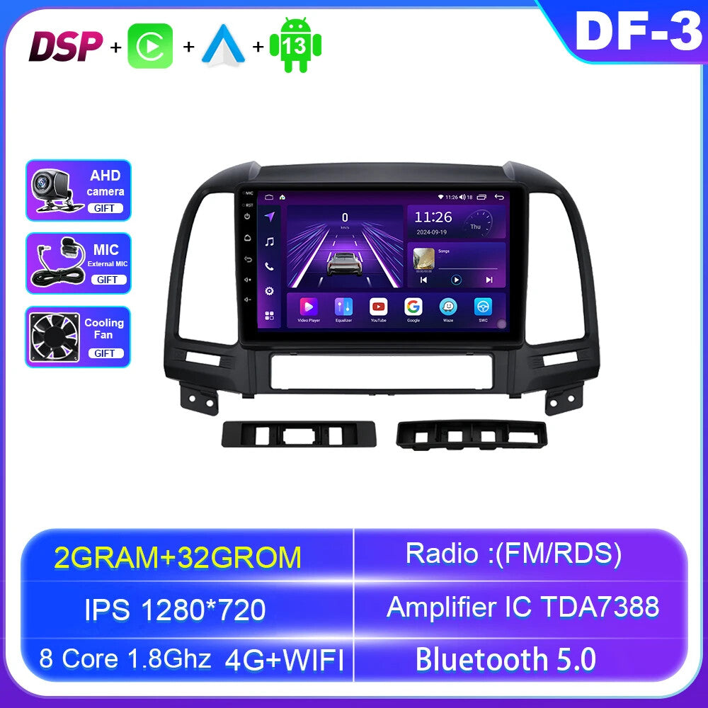 for Hyundai Santa Fe 2006-2012 Android Car Radio Carplay GPS Stereo Video Player