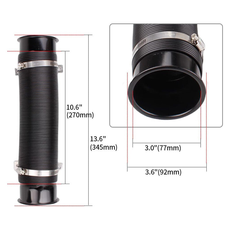 3'' 76mm Flexible Car Cold Air Intake Hose Filter Pipe Telescopic Tube Black Q