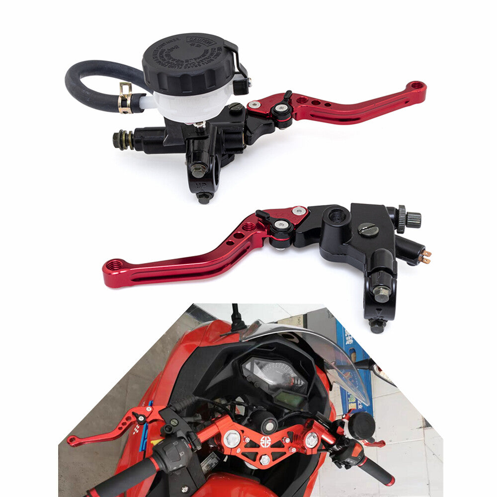 Universal 7/8 22mm Motorcycle Brake Clutch Levers Master Cylinder Reservoir Set Q