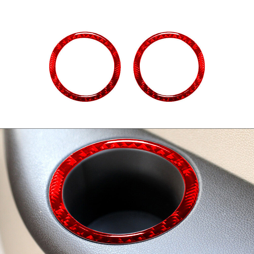 2Pcs Red Cup Holder Trim Ring Cover Carbon Fiber for Mercedes R-Class 2009-2012