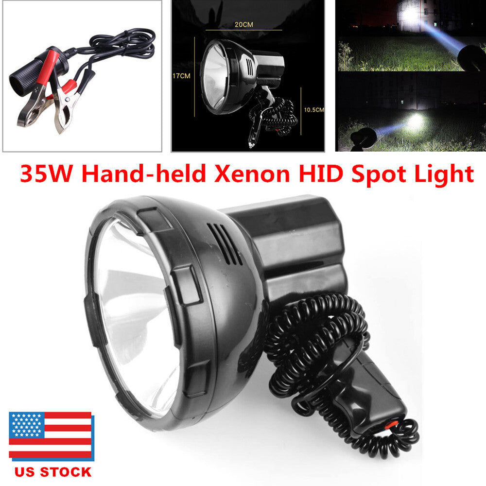 35W Handheld Xenon High Intensity Spotlight for Fishing Boats, Camping, Waterproof, 12V, Car Use, Black n