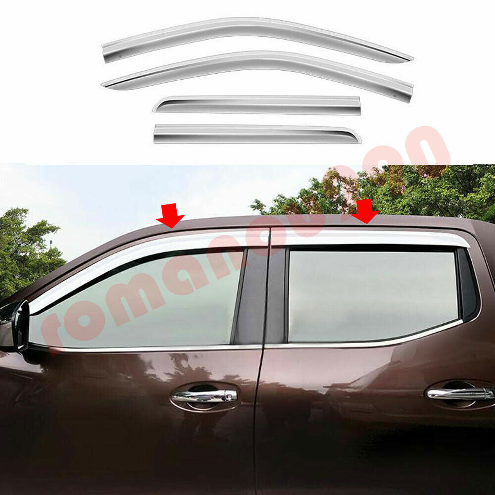 for Nissan Frontier D40 2015-2020 Chrome Window Visor Vent Shield Sun Rain Guard