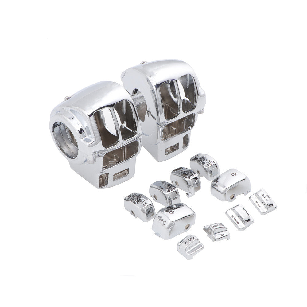 Chrome Switch Housing Cover+10pcs Button Cap for Harley Electra Road Glide 96-13 Q