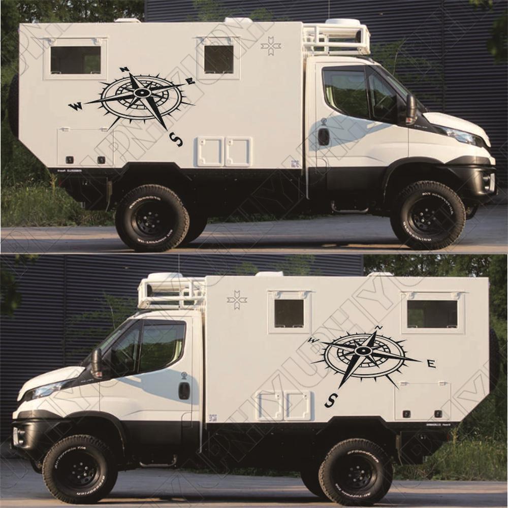 2× Black Compass Stickers Both Body Sides Decals For Car Camper RV Van Removable