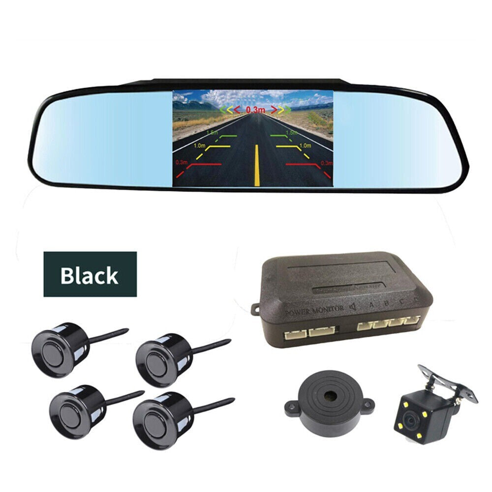 Car Visual Reverse Rear-View Mirror Monitor & Backup Radar Parking Sensor Camera n