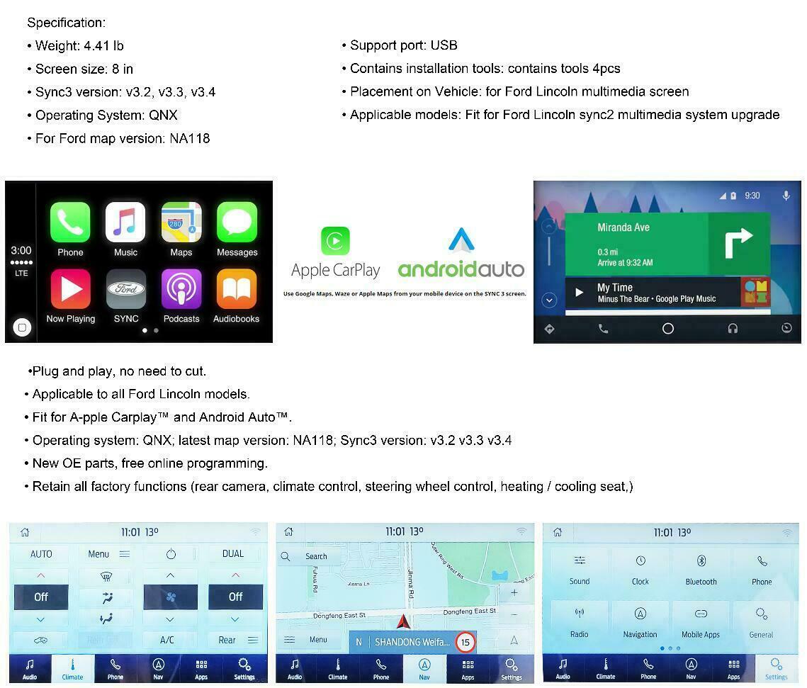 SYNC 2 to SYNC 3 Upgrade Kit Fit for Ford for Lincoln APIM Module Carplay Android Auto