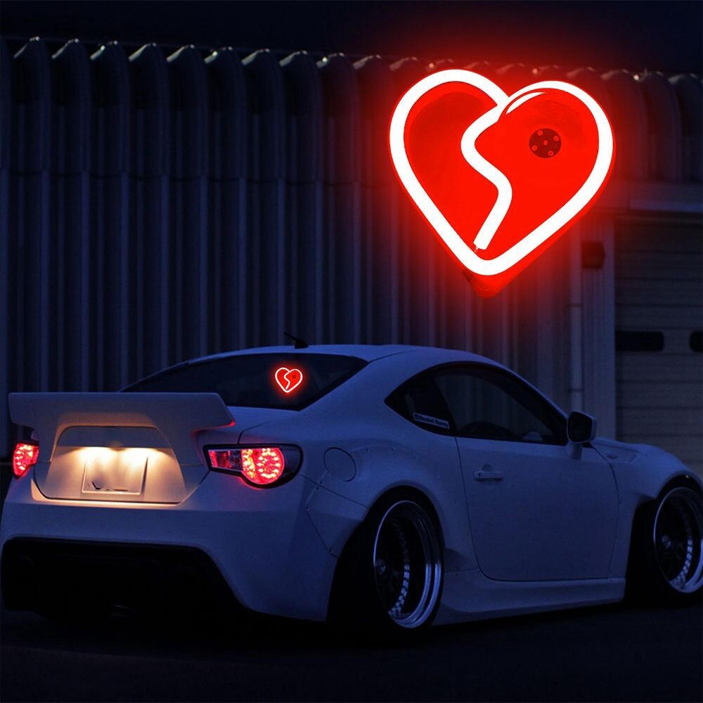 Red Broken Love Heart Shape Car Ambient Light Car Window Led Flashing Light