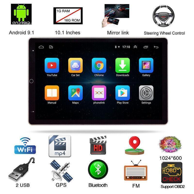 2DIN Thin 10.1 inch Rotatable Android 9.1 Screen Quad Car Stereo Radio GPS Wifi