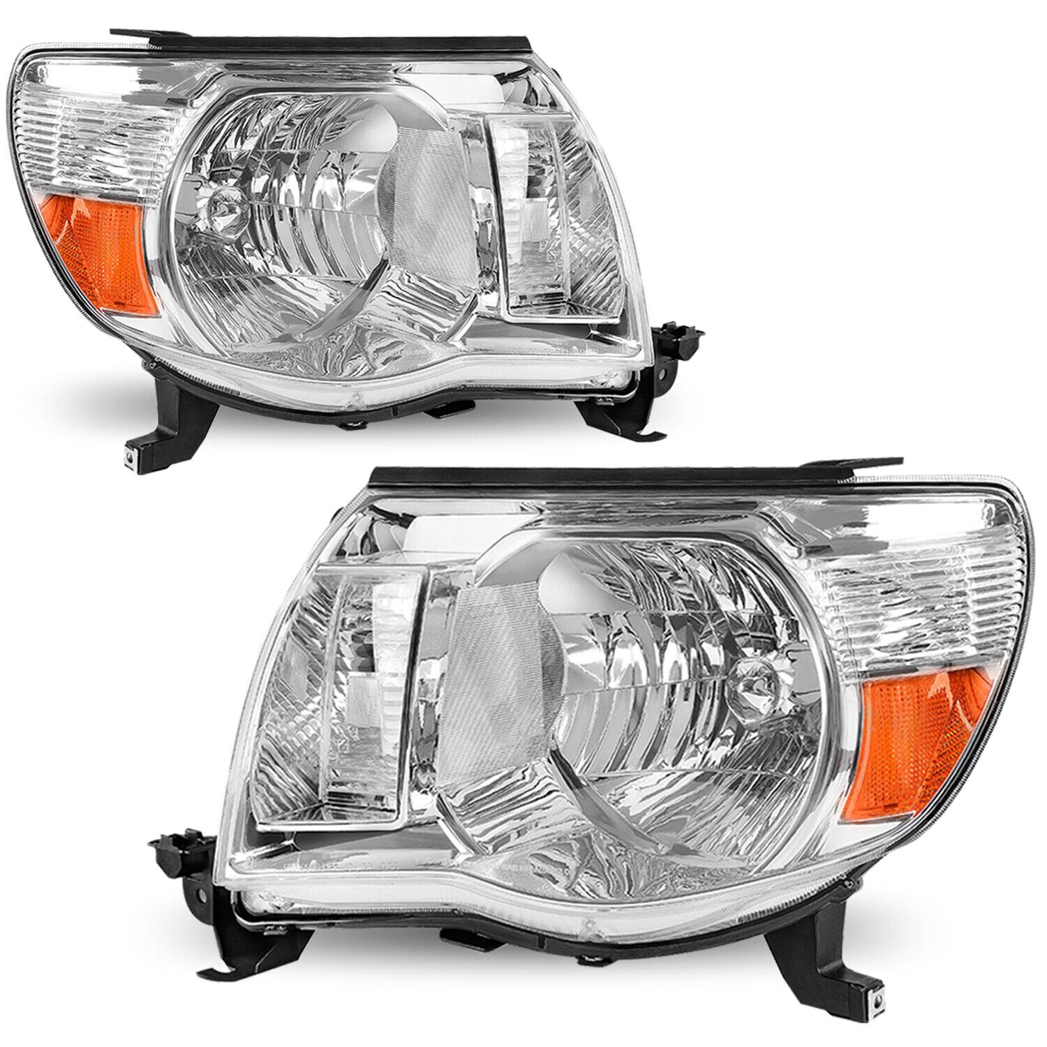 For 2005-2011 for Toyota Tacoma Chrome Headlights Assembly Amber Corner Lamps Pair