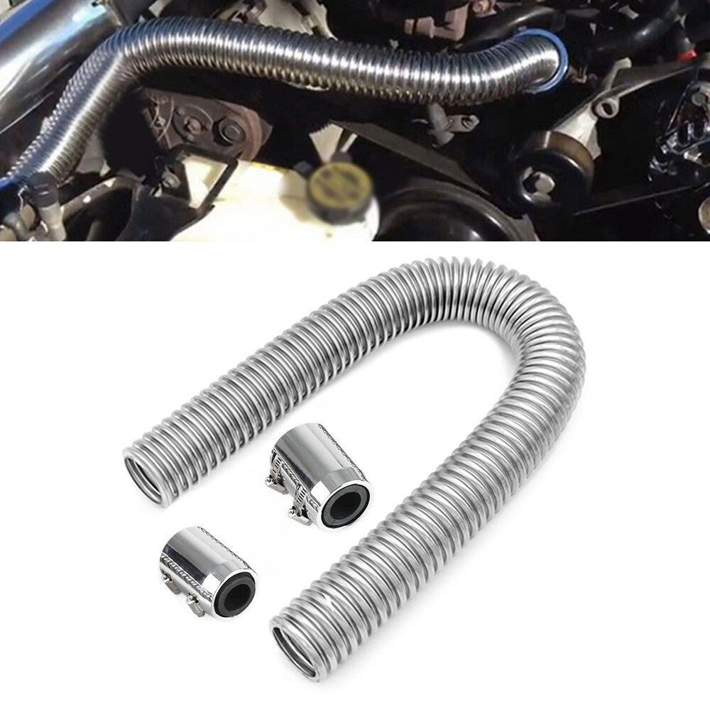 Universal 24-inch Stainless Steel Upper/Lower Radiator Hose Kit and Chrome Cover - n