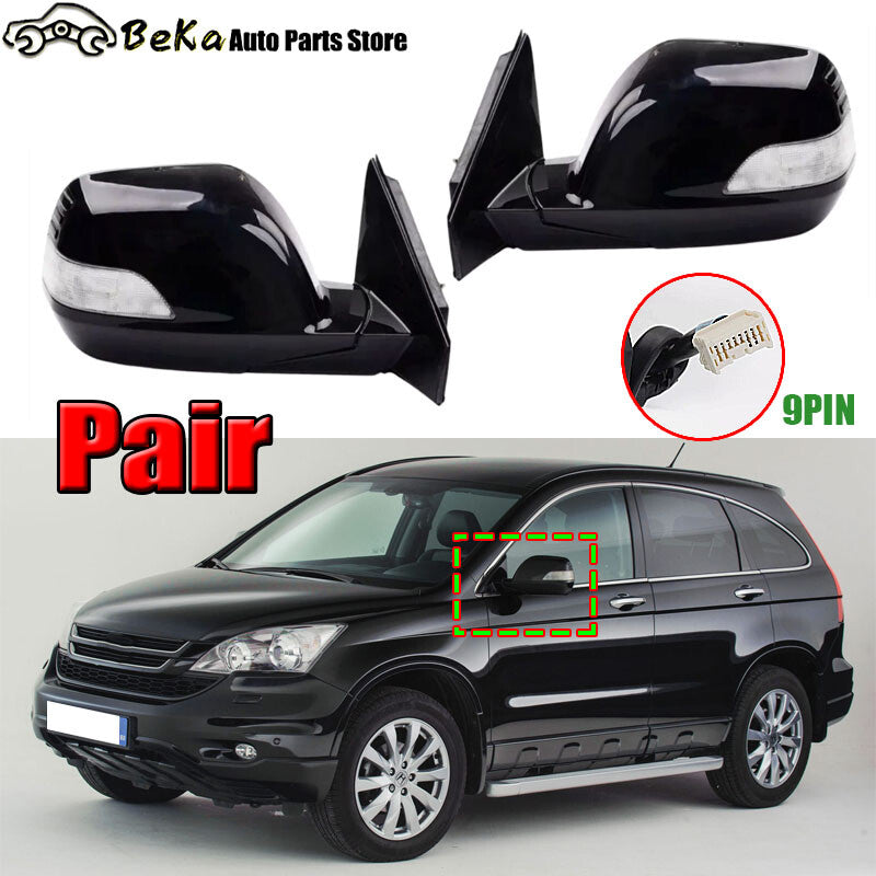 2-Pack for Honda CRV 07-11 LHRH Black Door Side Mirrors with Heated Turn Signal Lights (9-inch)