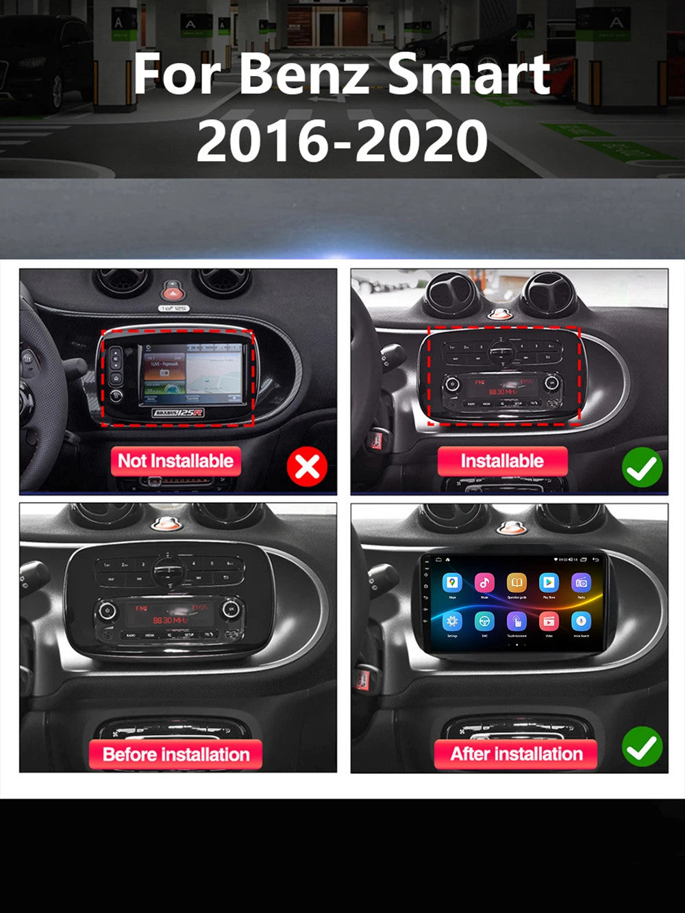 for Mercedes for Benz for Smart Fortwo 16-20 Android Car Stereo Radio CarPlay GPS Screen