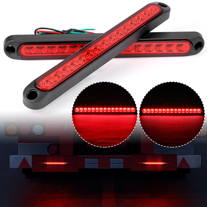 2X Red 15 LED Truck Trailer Strip DRL Stop Brake Tail Lights Rear Turn Light Bar