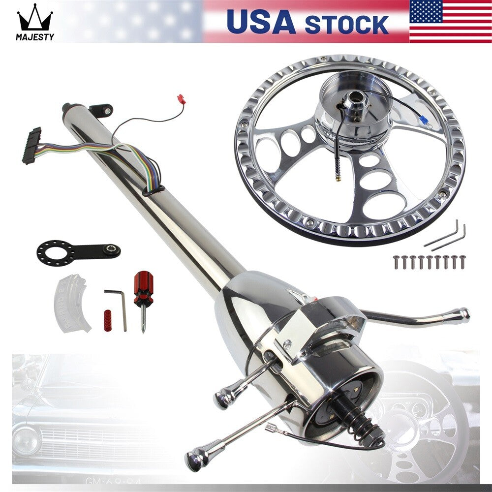 Universal 30'' Tilt AT Automatic Steering Column GM+9 Bolt Steering Wheel Silver