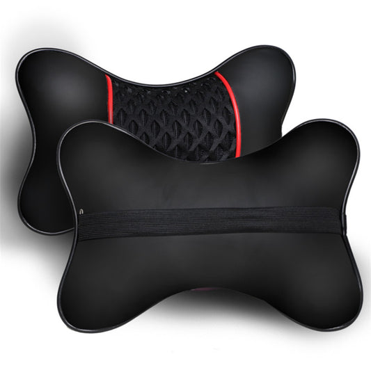 Car Headrest Neck Support Pillow Pair Comfortable Interior Black PU Leather