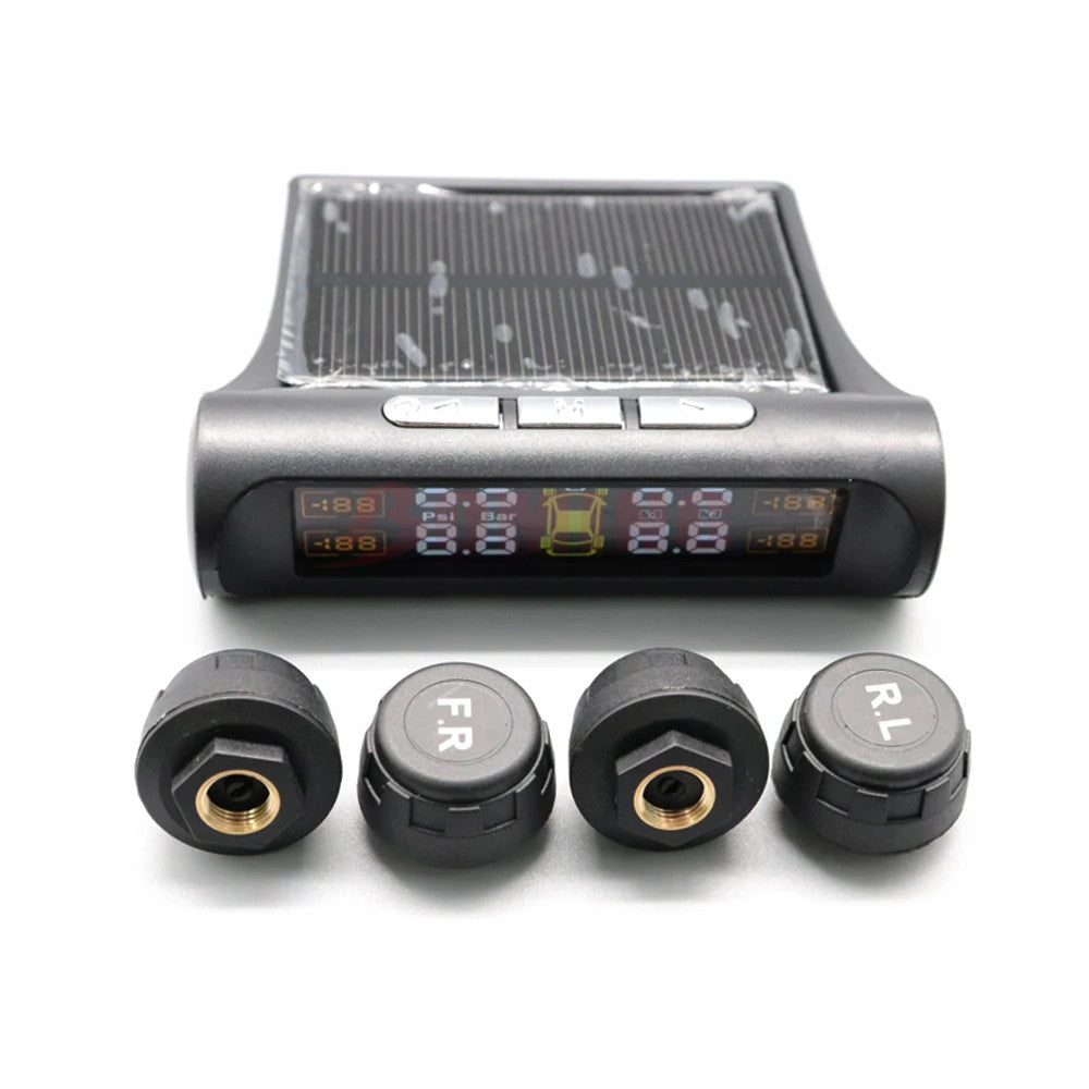 External Tire Pressure Monitor System TPMS Sensor USB+Solar Wireless Car LCD w/4 Q