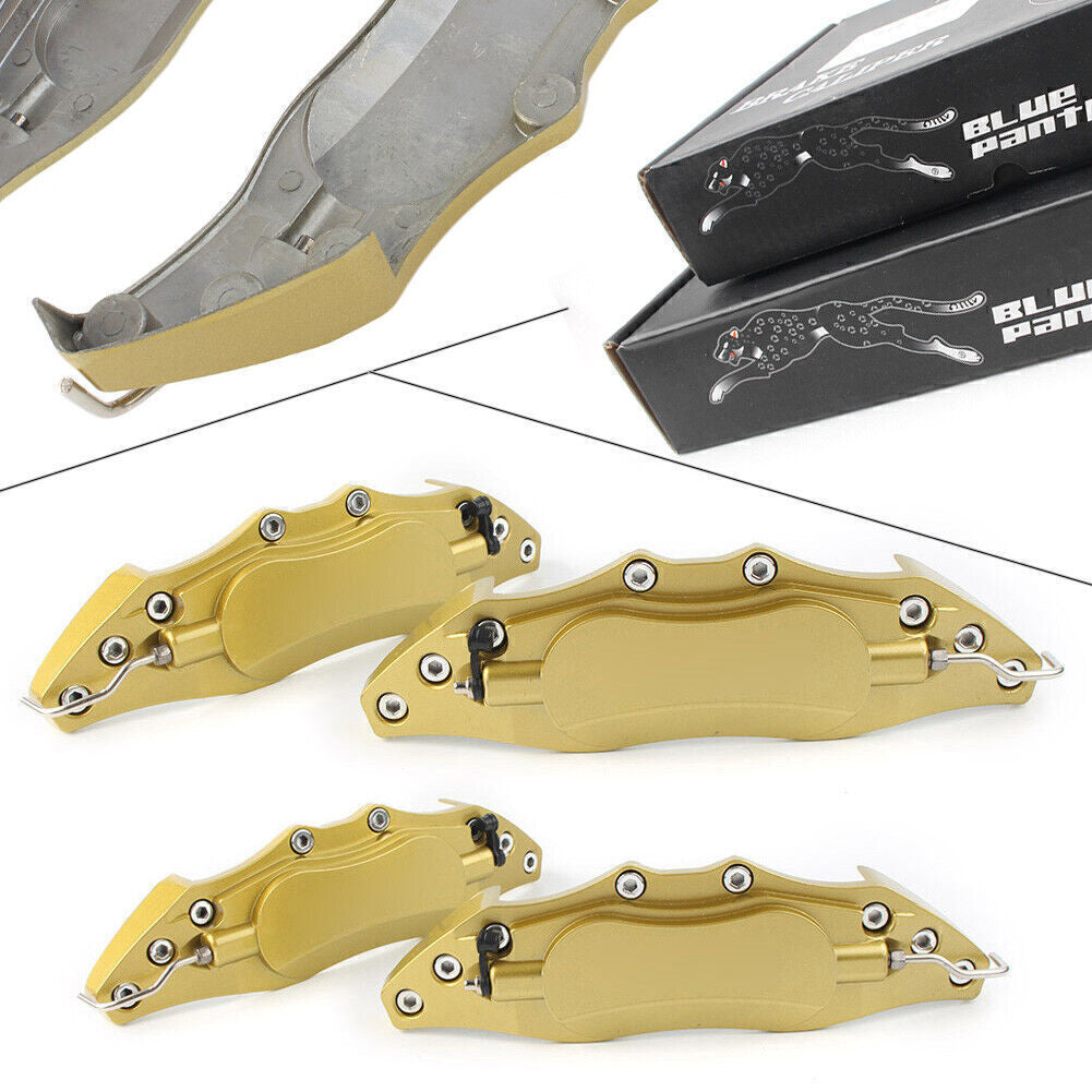 4x Universal 3D Metal Brake Caliper Covers Front & Rear Large+Medium Gold Q
