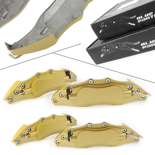 4x Universal 3D Metal Brake Caliper Covers Front & Rear Large+Medium Gold Q