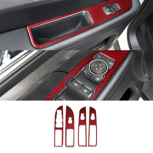 for Ford Explorer 2016-2019 Red Carbon Fiber Window Lift Panel Switch Cover 4PCS