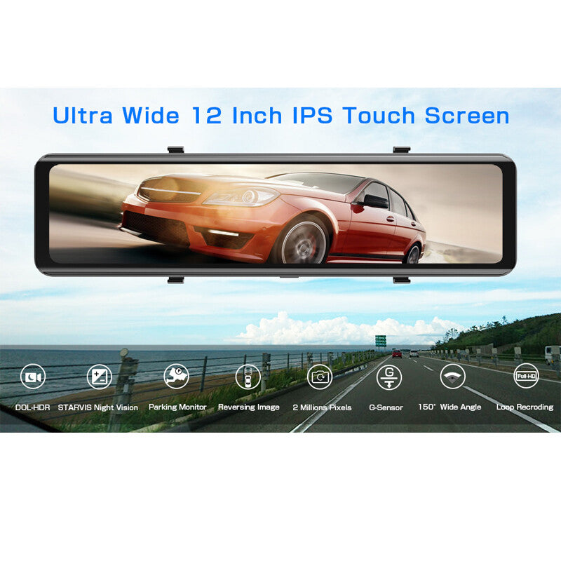 12-inch HD Autopilot DVR Car Recorder Rearview Mirror Backup Camera GPS- n