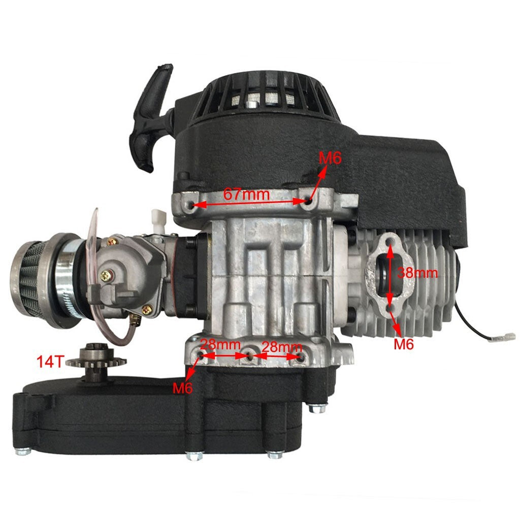 2-stroke 49cc engine + T8F chain + 54T sprocket suitable for mini bicycles, go-karts, and all-terrain vehicles.
