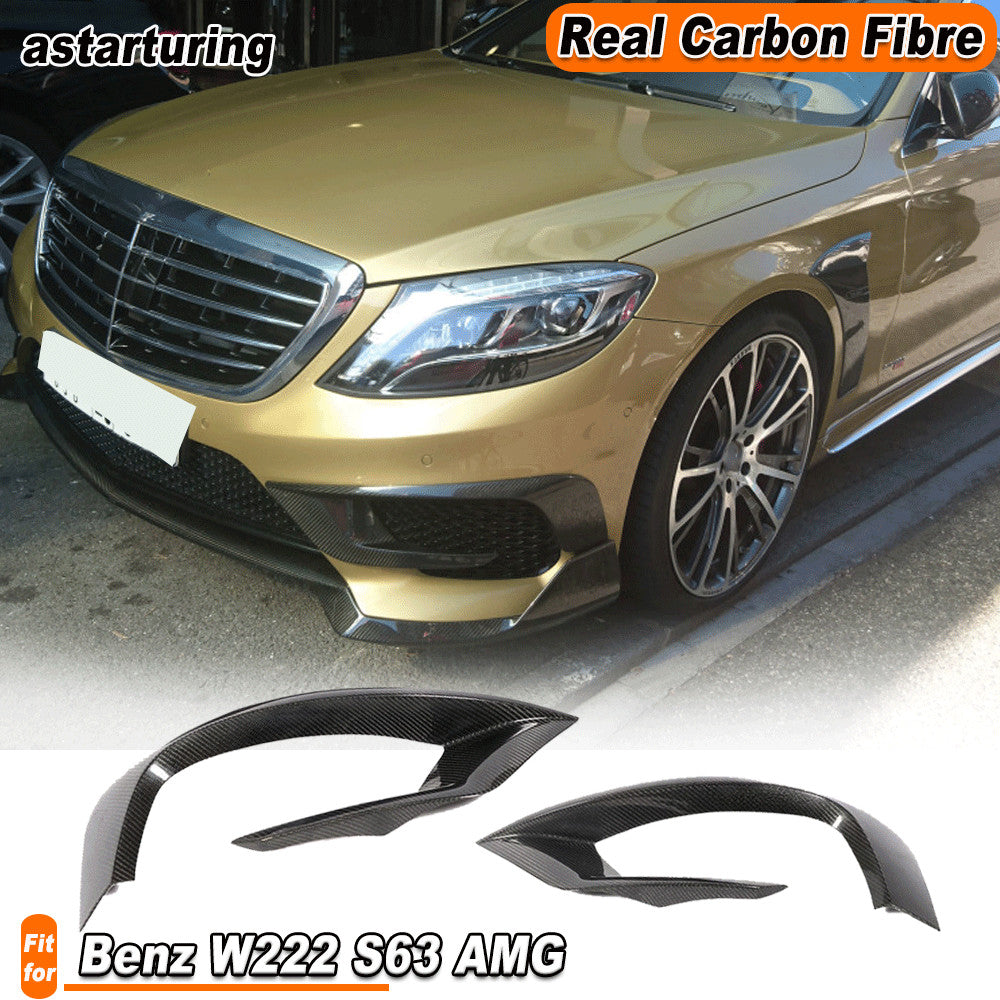 for Benz W222 S63 2014-17 REAL CARBON Front Bumper Fins Air Vent Covers Trim