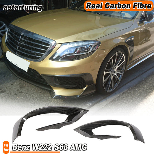 for Benz W222 S63 2014-17 REAL CARBON Front Bumper Fins Air Vent Covers Trim