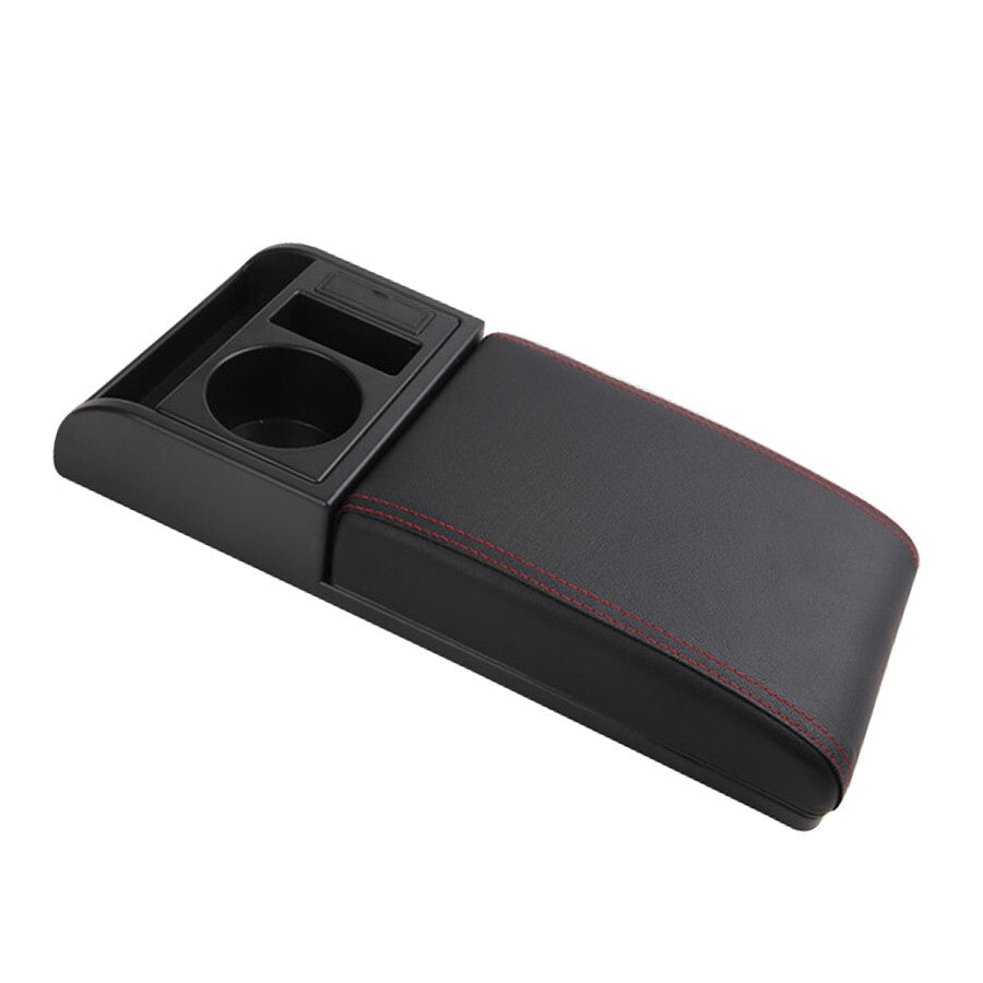 Black+Red Line PU Leather Car Center Console Armrest Pad Cup Holder USB for Charger Q