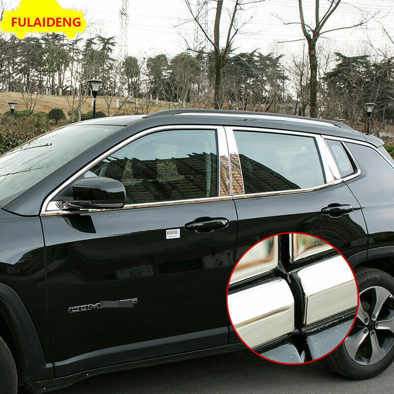 8P for Jeep Compass 2017-2020 Stainless Window Center Pillar Post Cover Trim New